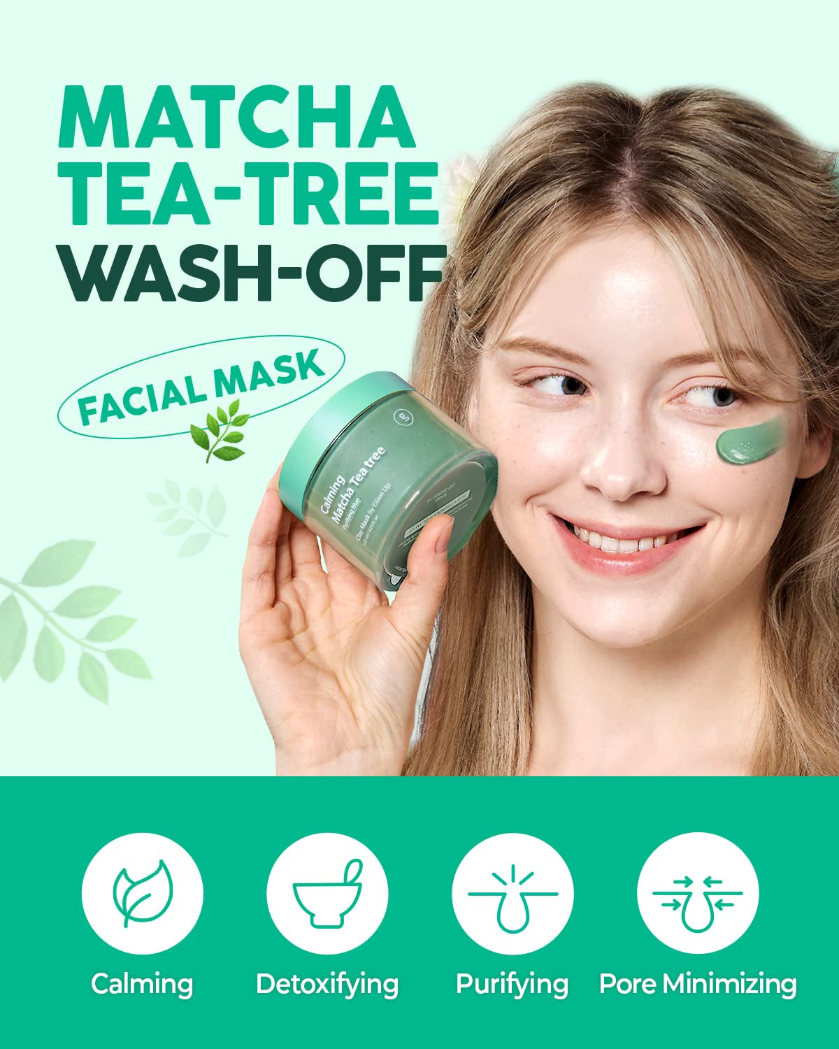 Calming Matcha Tea Tree Clay Mask - Deep Cleansing Pore Purifying Clay Mask with Tea Tree, Bentonite and Kaolin Clay - Vegan Clay Mask for Face and Body - (125Ml/4.23 Oz)