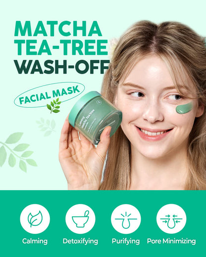 Calming Matcha Tea Tree Clay Mask - Deep Cleansing Pore Purifying Clay Mask with Tea Tree, Bentonite and Kaolin Clay - Vegan Clay Mask for Face and Body - (125Ml/4.23 Oz)
