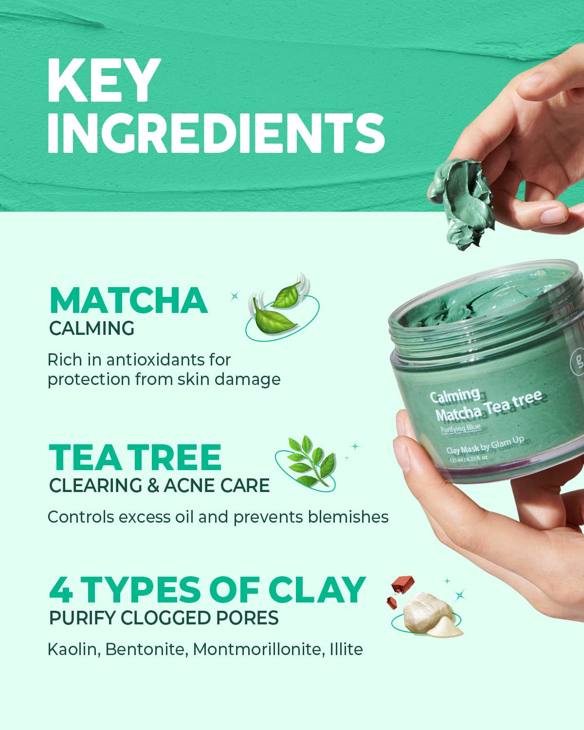 Calming Matcha Tea Tree Clay Mask - Deep Cleansing Pore Purifying Clay Mask with Tea Tree, Bentonite and Kaolin Clay - Vegan Clay Mask for Face and Body - (125Ml/4.23 Oz)